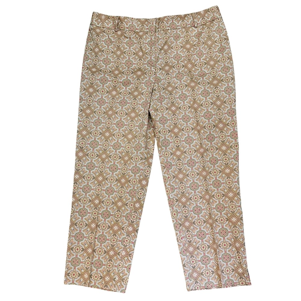 Talbots "Signature" Capri Pants Paisley Print Brown Neutrals Orange sz 16 NEW